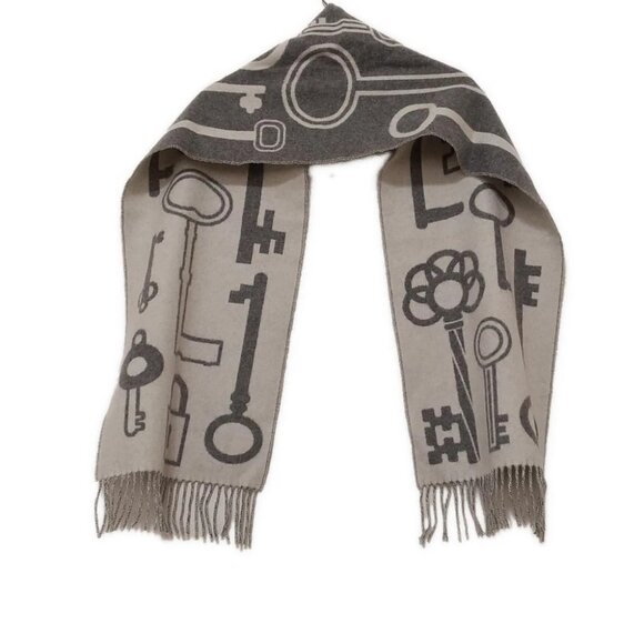 Auth HERMES - H259142S Dark Gray Light gray Cashmere Scarf - Picture 5 of 7